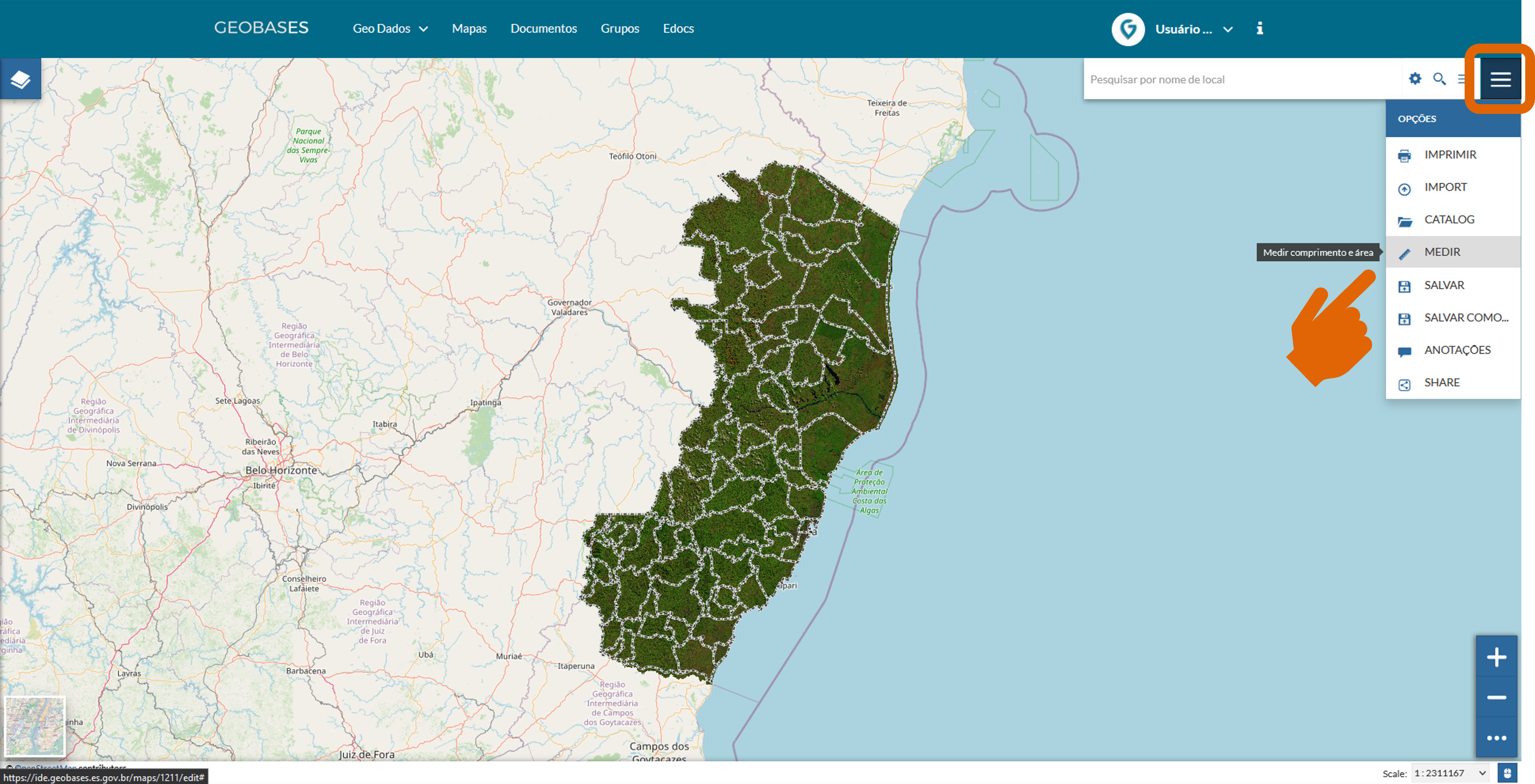 Mapas - Ferramenta de medição